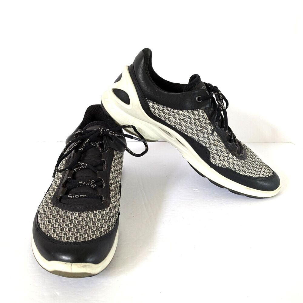 ECCO BIOM Fjuel Black White Mesh Athletic Run Walk Shoes Womens US 9 EU 40